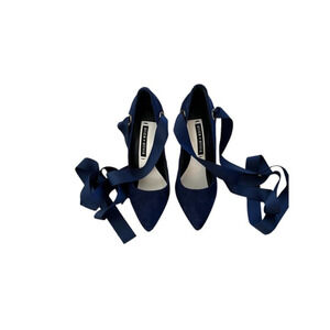 Alice + Olivia‎ Blue Suede Heels with Ribbon Ties Size 6.5/37